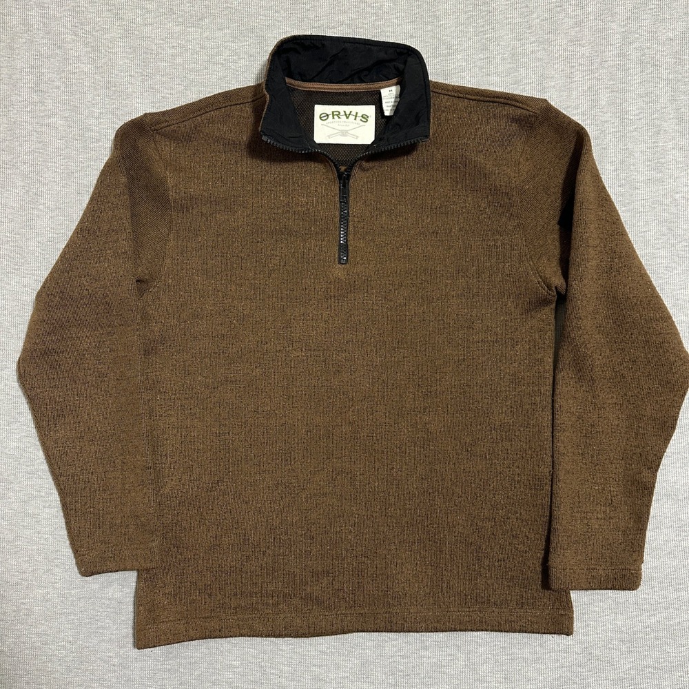 Orvis Brown 1/4 Zip Pullover Sweater Mock Neck Long Sleeve Mens Size Medium